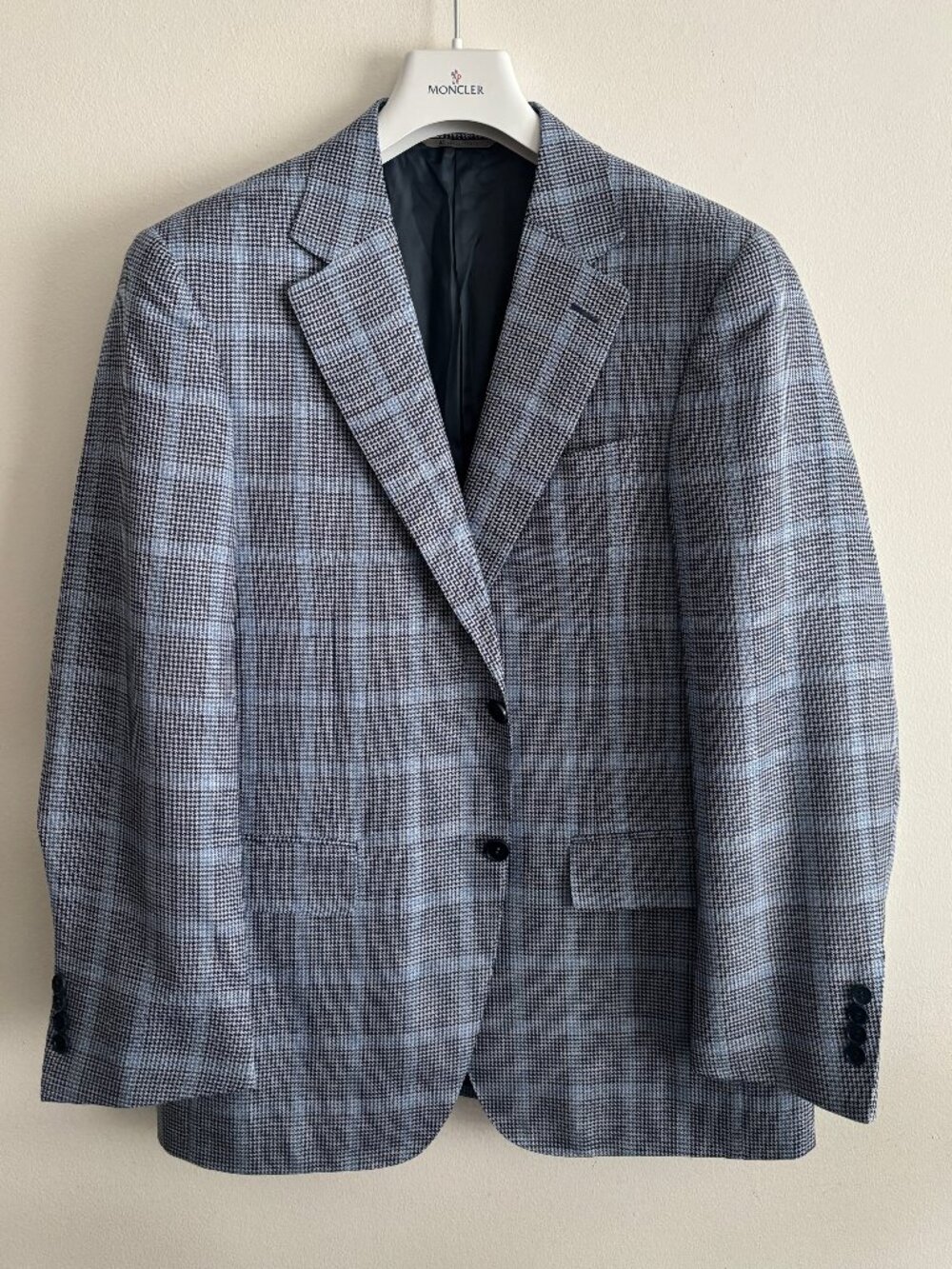 $2200 Canali Blue/Grey Houndstooth Wool/Silk/Linen Sport Coat /Blazer - 40 Short